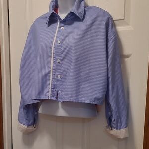 Cropped Blouse Blue Striped Women's Blouse